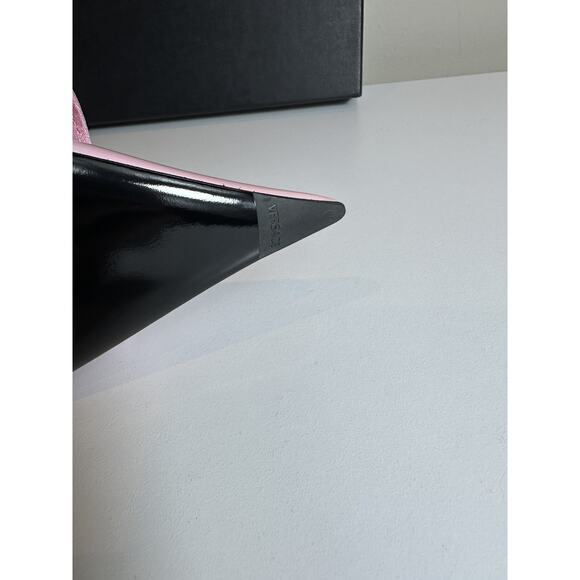 Authentic Versace Pink Patent Leather Pointed Toe Heels Medusa Size 38.5 - Picture 10 of 12